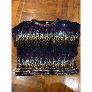 Vintage 70's DISCO Sequin Blouse Party Blouse 3XL